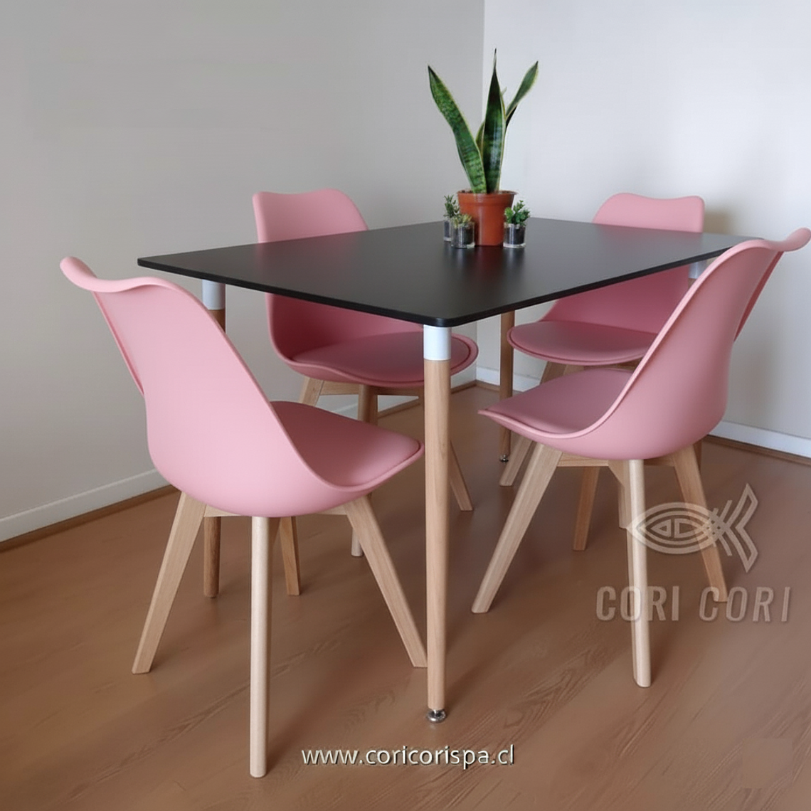 Comedor Mesa Rectangular Melamina 120x80cm + 4 Sillas Tulip 17