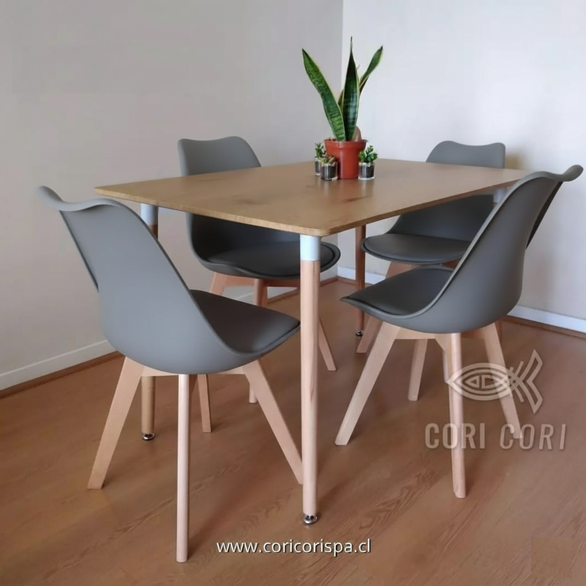 Comedor Mesa Rectangular Melamina 120x80cm + 4 Sillas Tulip 18