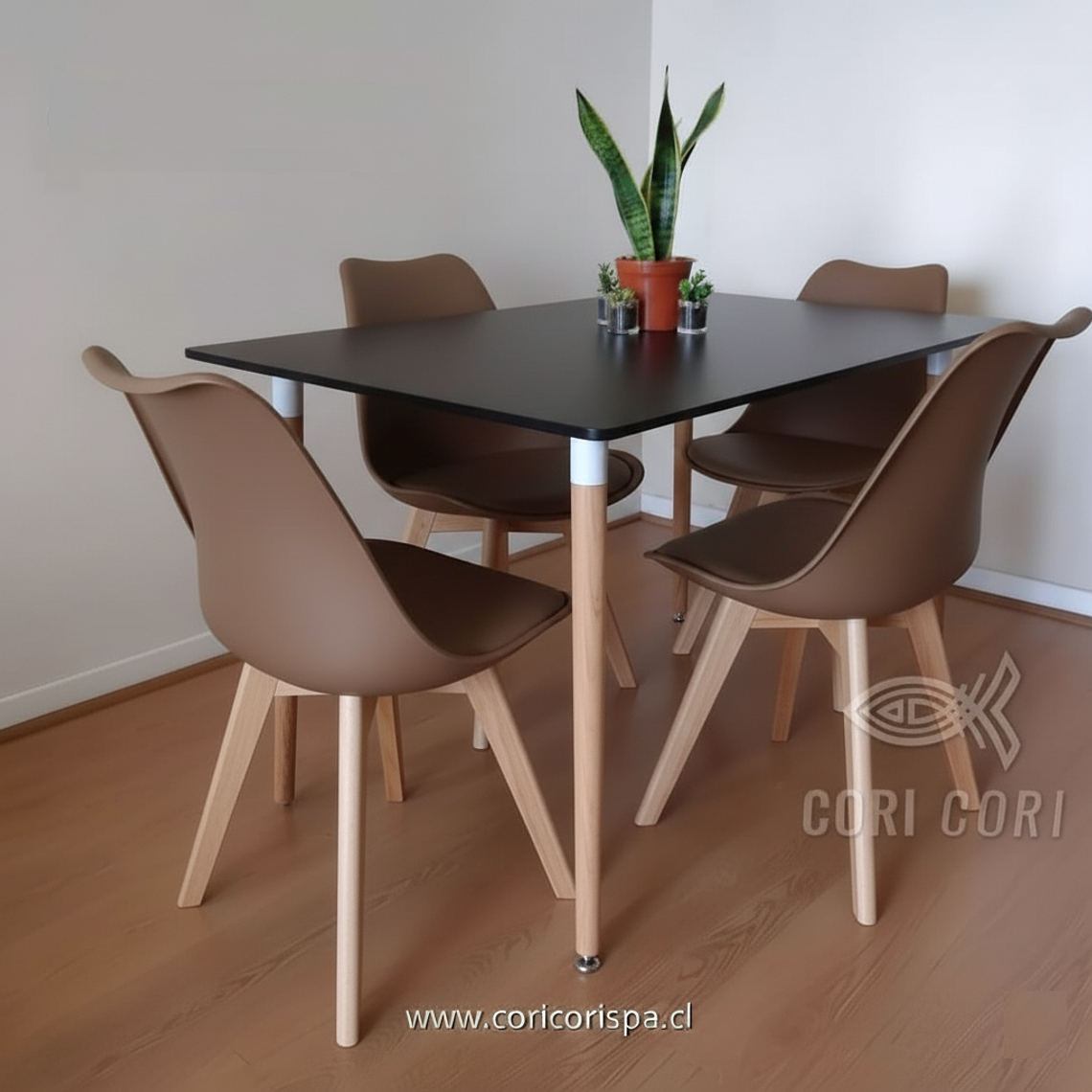 Comedor Mesa Rectangular Melamina 120x80cm + 4 Sillas Tulip 19