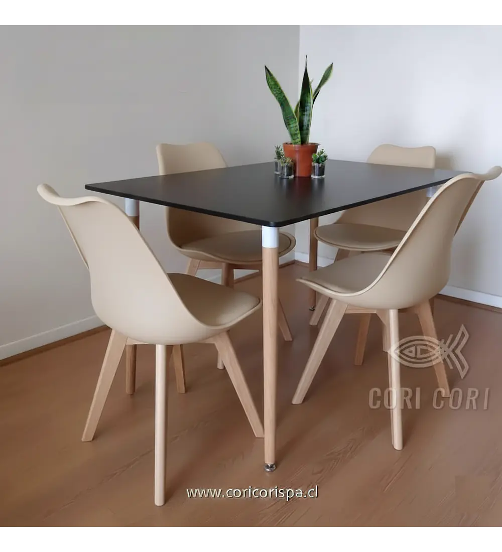 Comedor Mesa Rectangular Melamina 120x80cm + 4 Sillas Tulip
