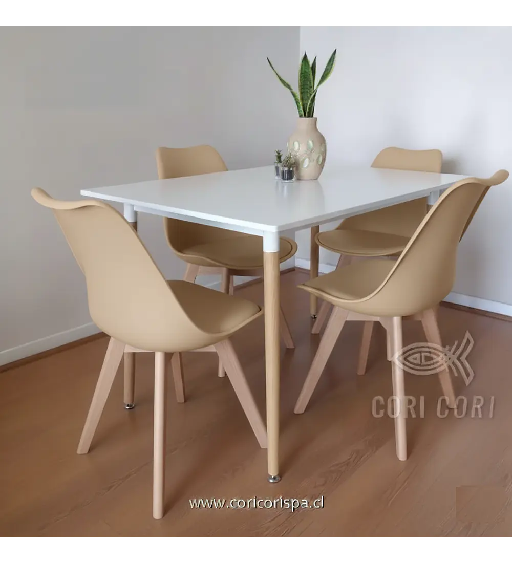 Comedor Mesa Rectangular Melamina 120x80cm + 4 Sillas Tulip