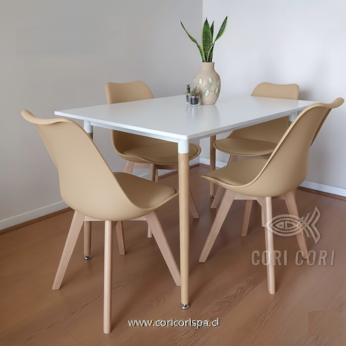 Comedor Mesa Rectangular Melamina 120x80cm + 4 Sillas Tulip 21