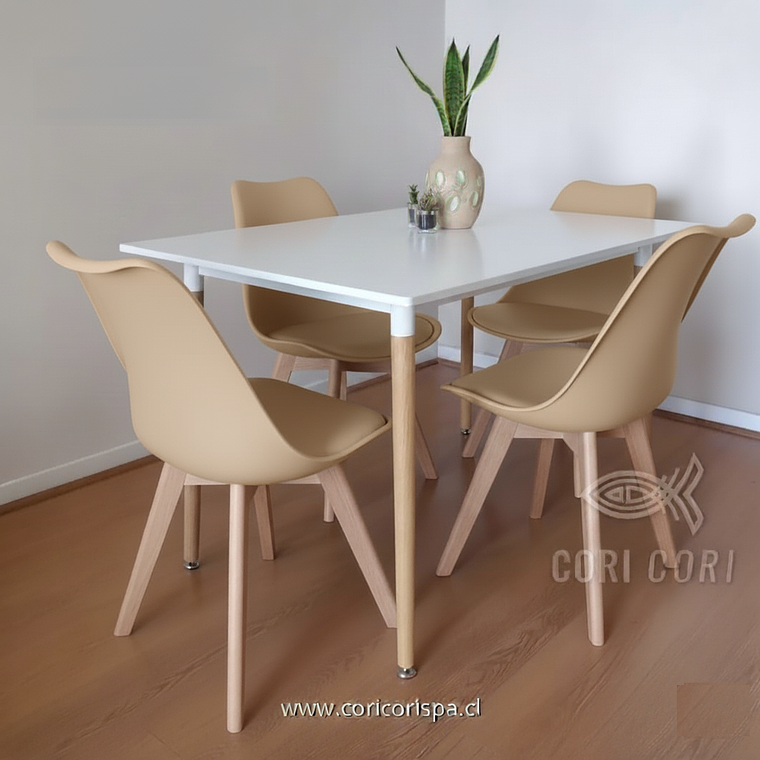 Comedor Mesa Rectangular Melamina 120x80cm + 4 Sillas Tulip 21