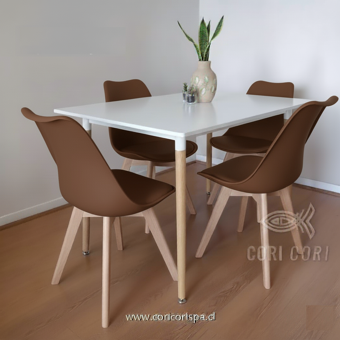 Comedor Mesa Rectangular Melamina 120x80cm + 4 Sillas Tulip 23