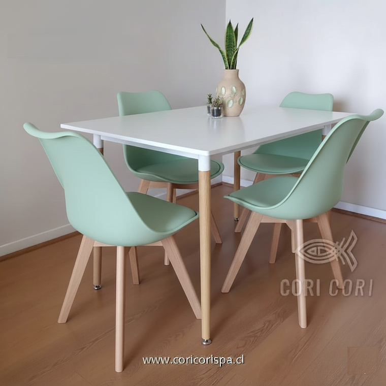 Comedor Mesa Rectangular Melamina 120x80cm + 4 Sillas Tulip 24