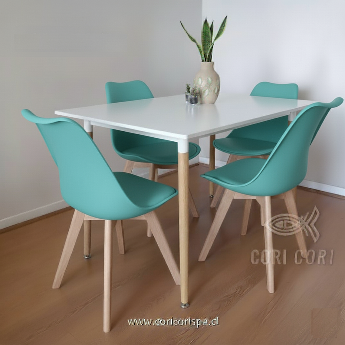 Comedor Mesa Rectangular Melamina 120x80cm + 4 Sillas Tulip 25