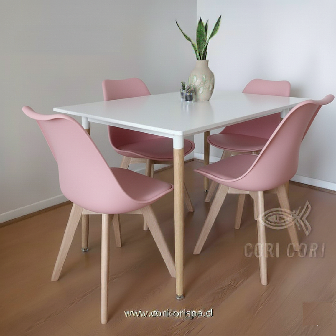 Comedor Mesa Rectangular Melamina 120x80cm + 4 Sillas Tulip 27