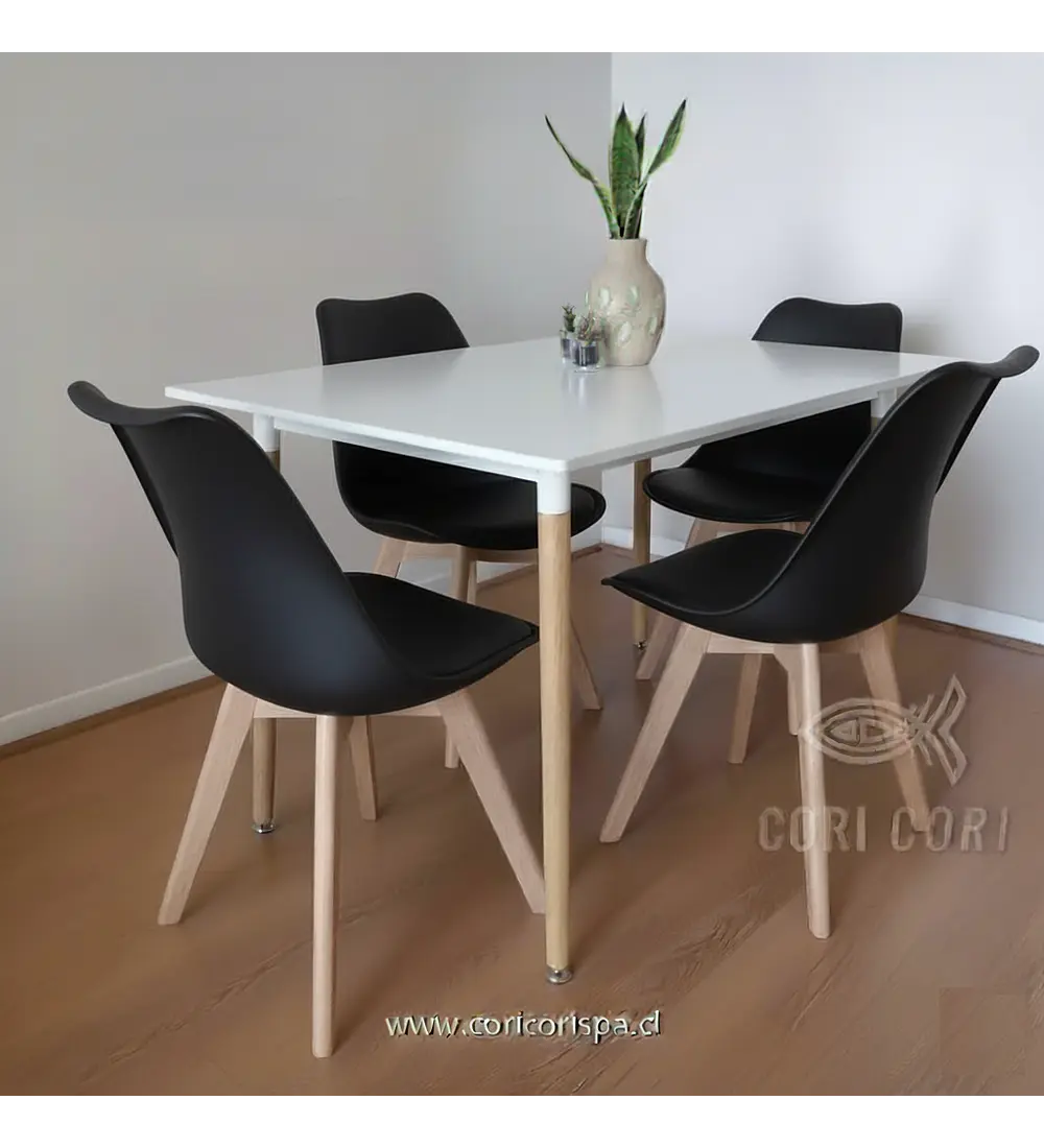 Comedor Mesa Rectangular Melamina 120x80cm + 4 Sillas Tulip