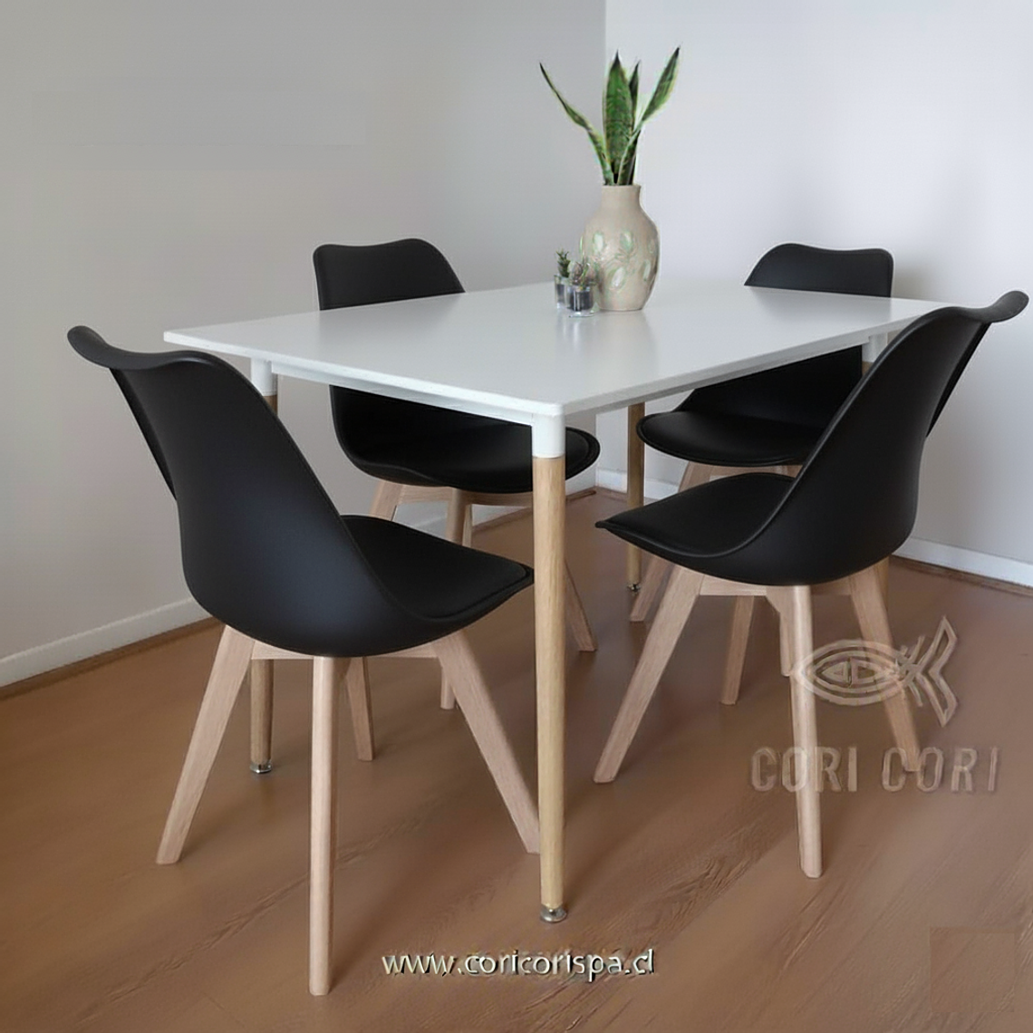 Comedor Mesa Rectangular Melamina 120x80cm + 4 Sillas Tulip 28