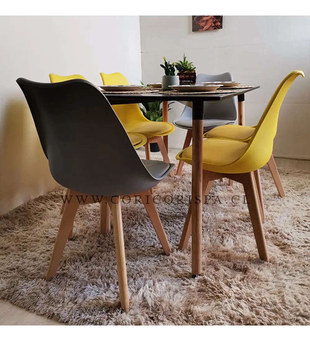 Comedor Mesa Rectangular Melamina 130 x 80 + 4 Sillas Tulip