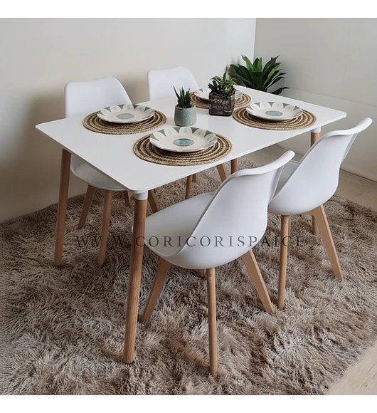 Comedor Mesa Rectangular Melamina 130 x 80 + 4 Sillas Tulip