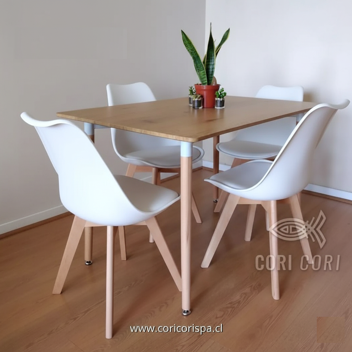 Comedor Mesa Rectangular Melamina 130 x 80 + 4 Sillas Tulip 12