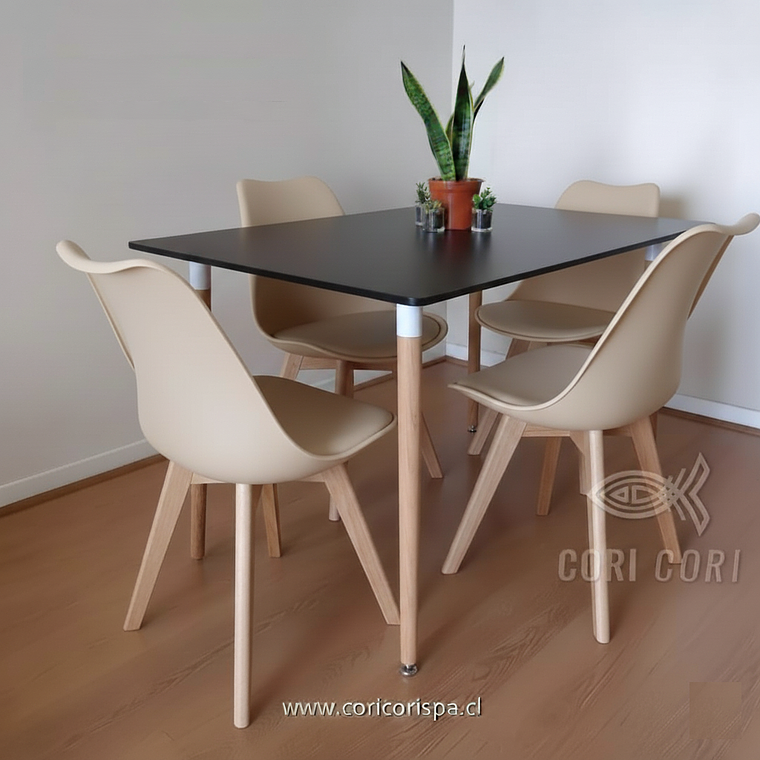 Comedor Mesa Rectangular Melamina 130 x 80 + 4 Sillas Tulip 20
