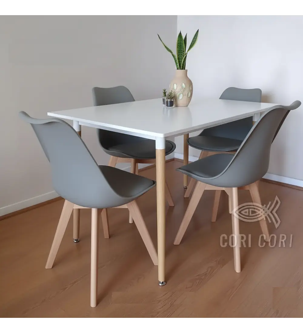 Comedor Mesa Rectangular Melamina 130 x 80 + 4 Sillas Tulip