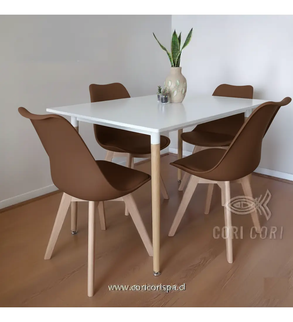 Comedor Mesa Rectangular Melamina 130 x 80 + 4 Sillas Tulip
