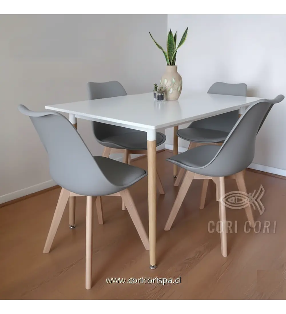 Comedor Mesa Rectangular Melamina 130 x 80 + 4 Sillas Tulip