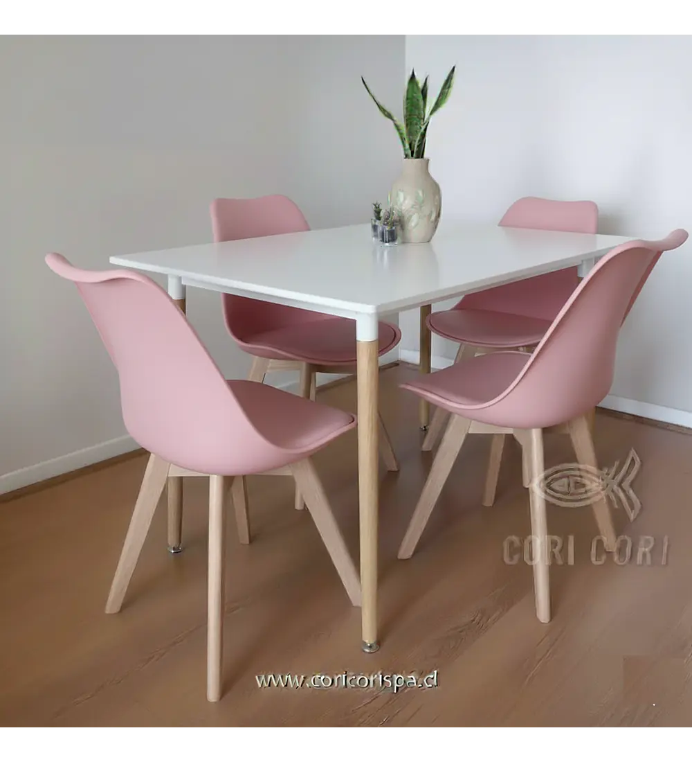 Comedor Mesa Rectangular Melamina 130 x 80 + 4 Sillas Tulip