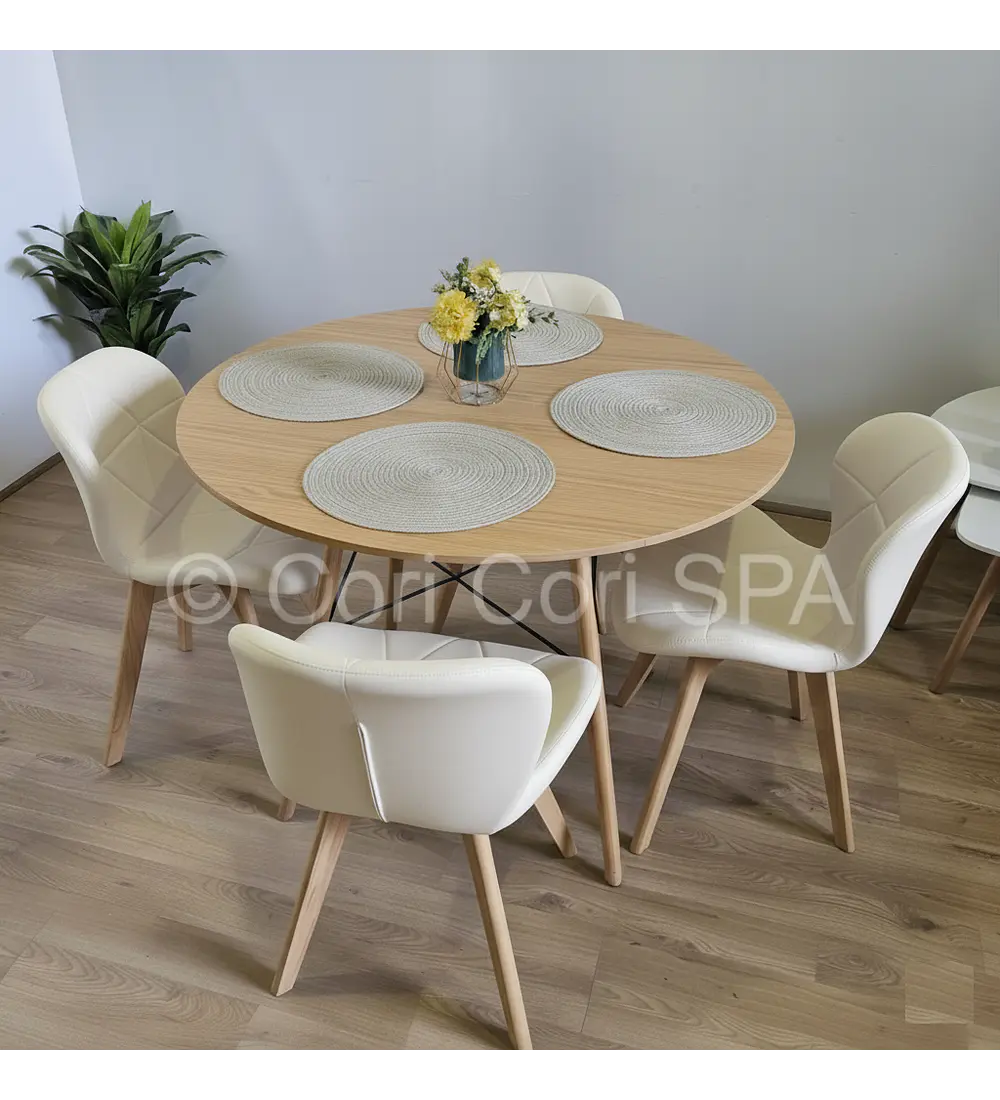 Comedor Mesa Wood 120cm + 4 Sillas Mariposa Ecocuero Wood