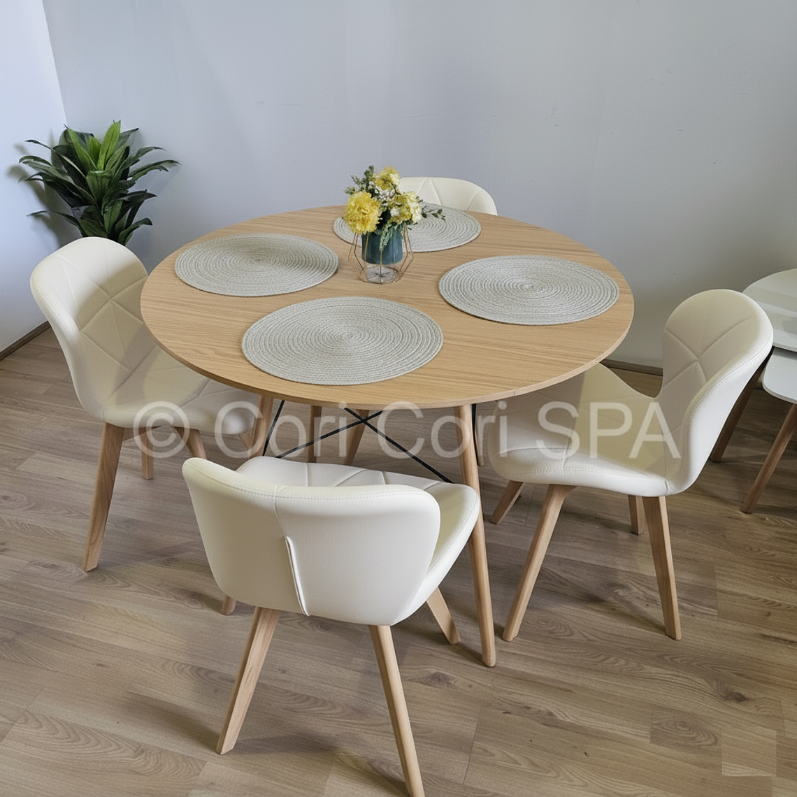 Comedor Mesa Wood 120cm + 4 Sillas Mariposa Ecocuero Wood 20