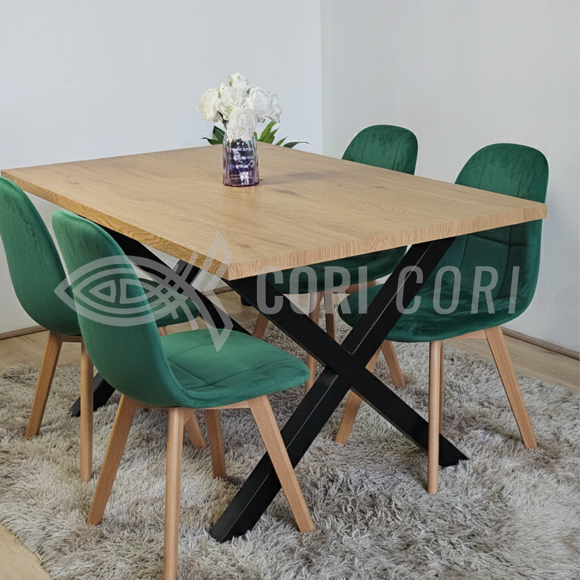 Mesa Metal Cross 140x90cm + 6 Capitonne Velvet 2