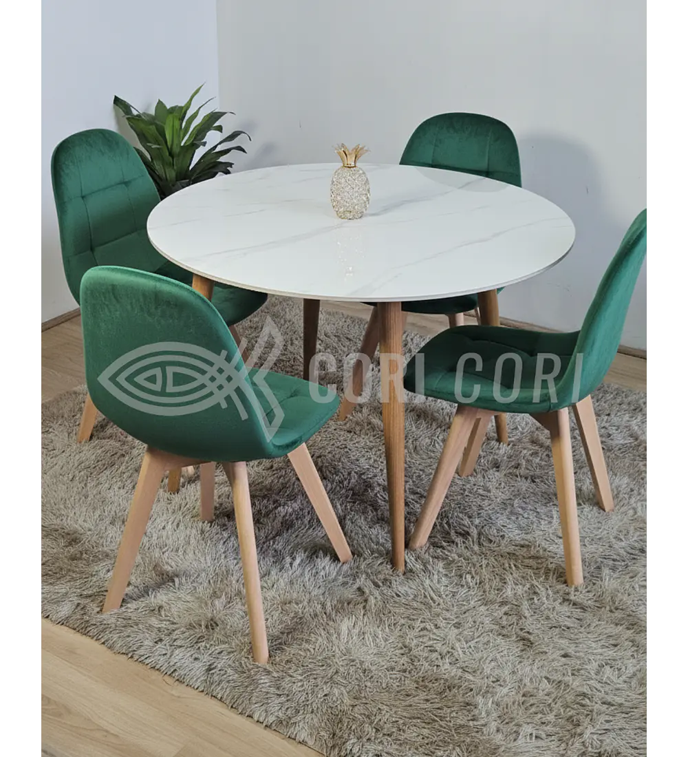 Comedor Mármol 80cm  + 4 Sillas Capitonne Velvet