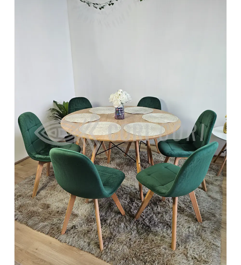 Comedor Mesa Wood 120cm + 6 Sillas Capitonne Velvet