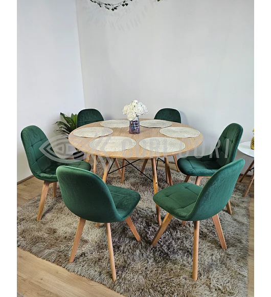 Comedor Mesa Wood 120cm + 6 Sillas Capitonne Velvet