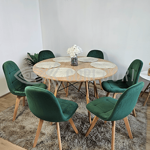 Comedor Mesa Wood 120cm + 6 Sillas Capitonne Velvet