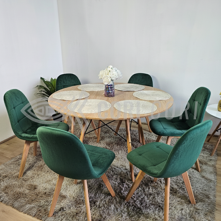 Comedor Mesa Wood 120cm + 6 Sillas Capitonne Velvet 1