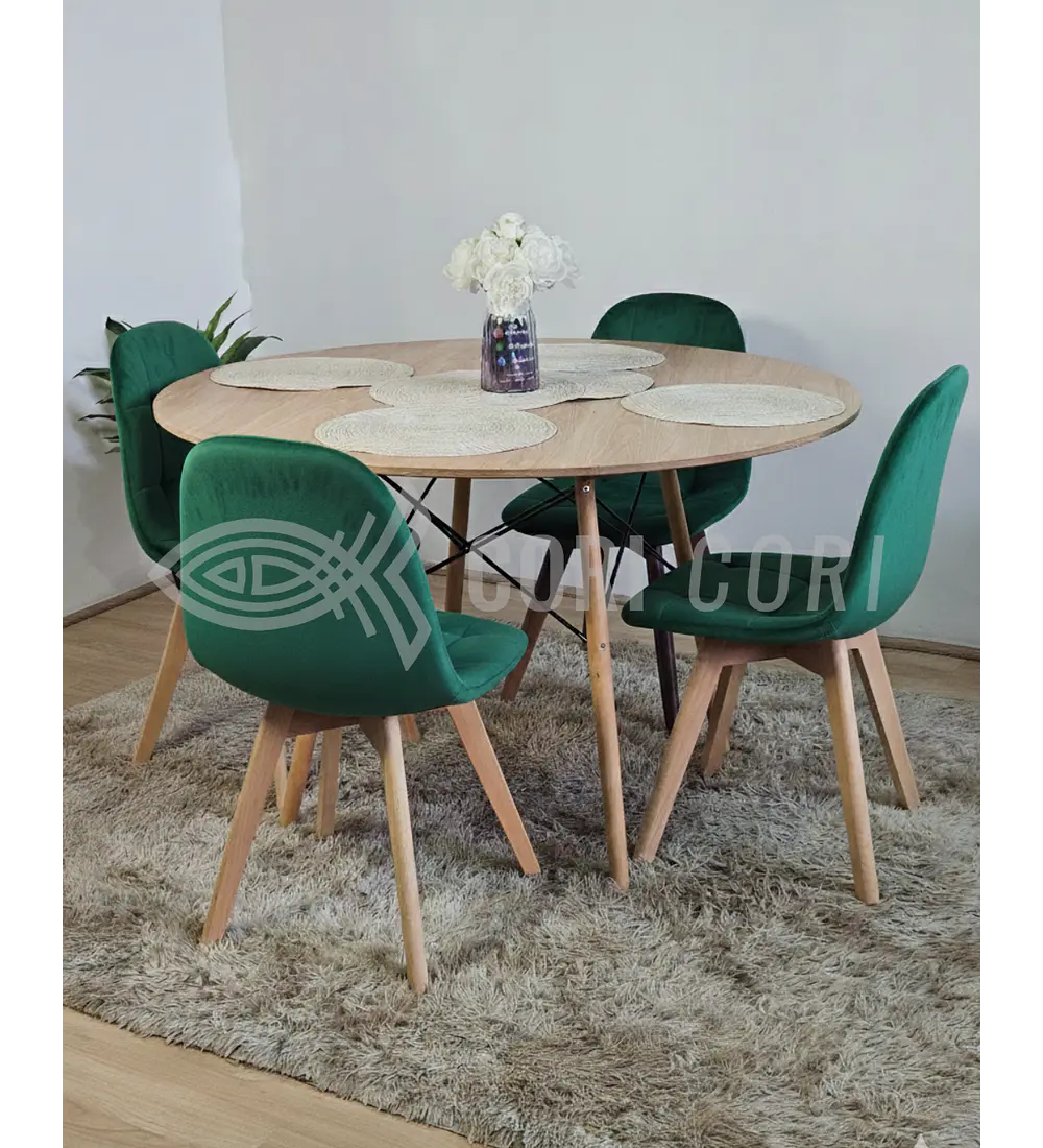 Comedor Mesa Wood 120cm + 4 Sillas Capitonne Velvet