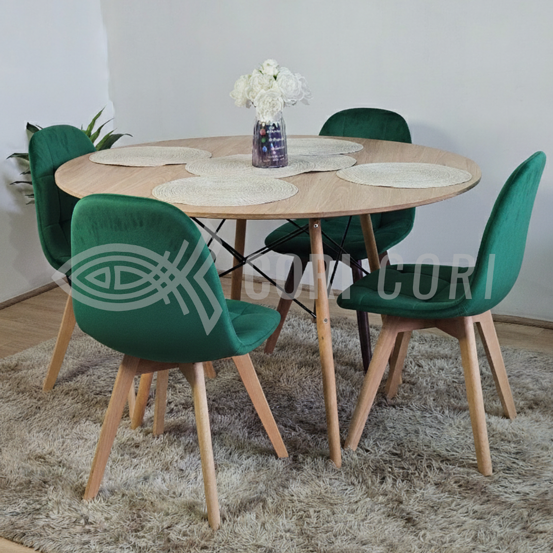 Comedor Mesa Wood 120cm + 4 Sillas Capitonne Velvet 13