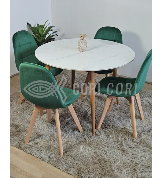 Comedor Mármol 100cm  + 4 Sillas Capitonne Velvet