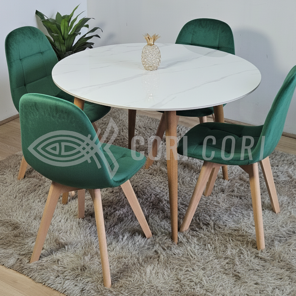 Comedor Mármol 100cm  + 4 Sillas Capitonne Velvet 1