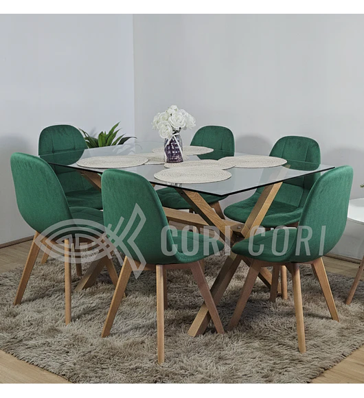 Comedor Medlock 140 x 90cm + 6  Sillas Capitonne Velvet 