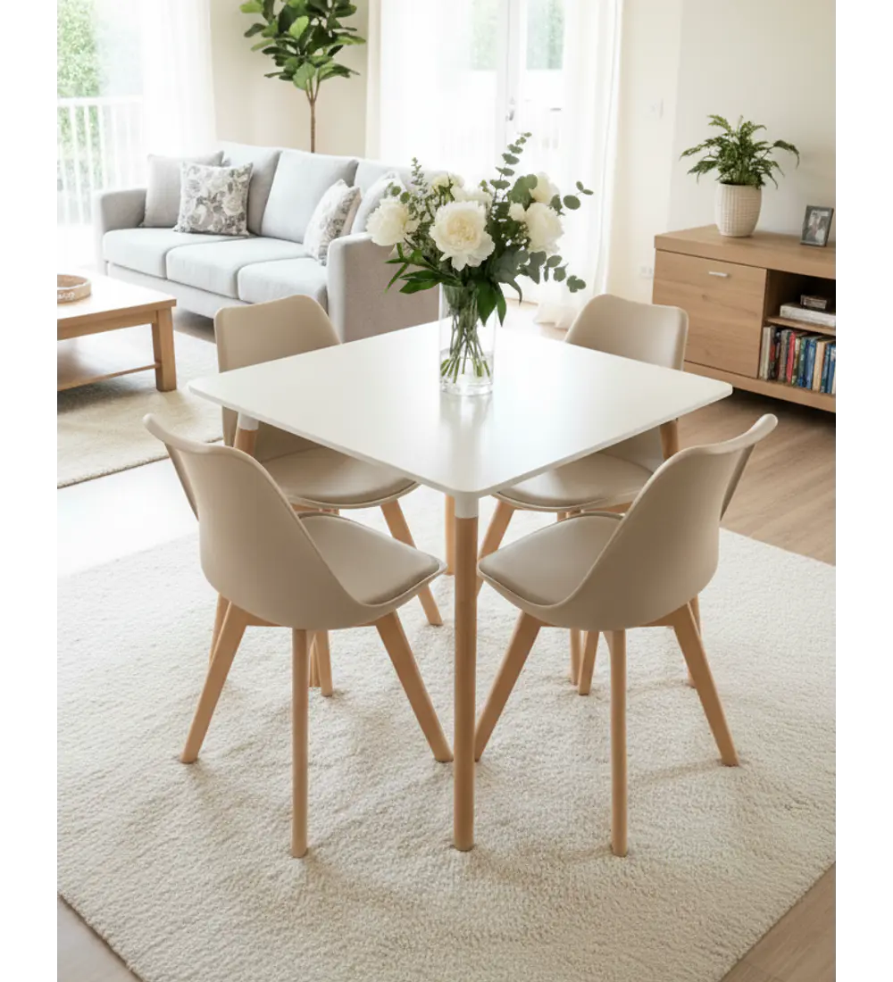 Comedor Mesa Cuadrada MDF 80 x 80 + 4 Sillas Tulip