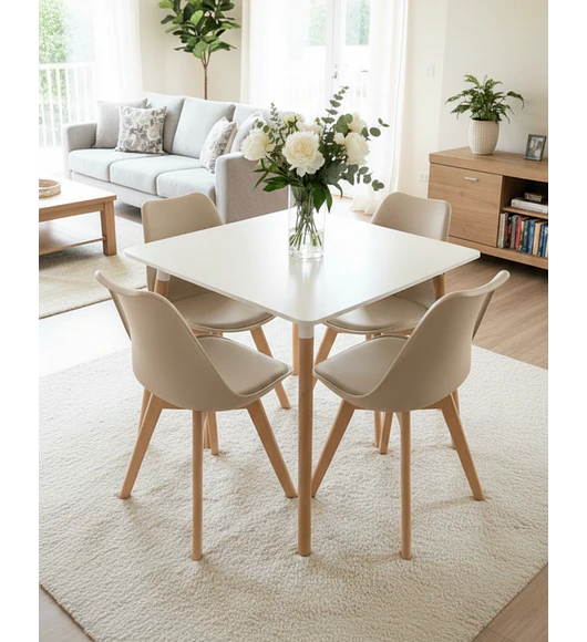 Comedor Mesa Cuadrada MDF 80 x 80 + 4 Sillas Tulip