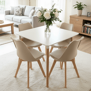 Comedor Mesa Cuadrada MDF 80 x 80 + 4 Sillas Tulip