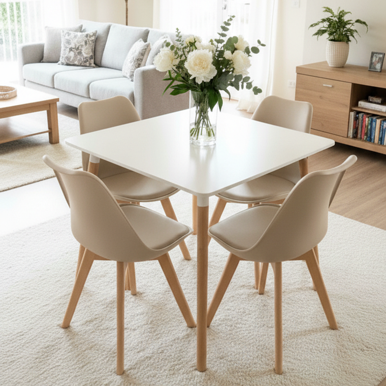 Comedor Mesa Cuadrada MDF 80 x 80 + 4 Sillas Tulip 1