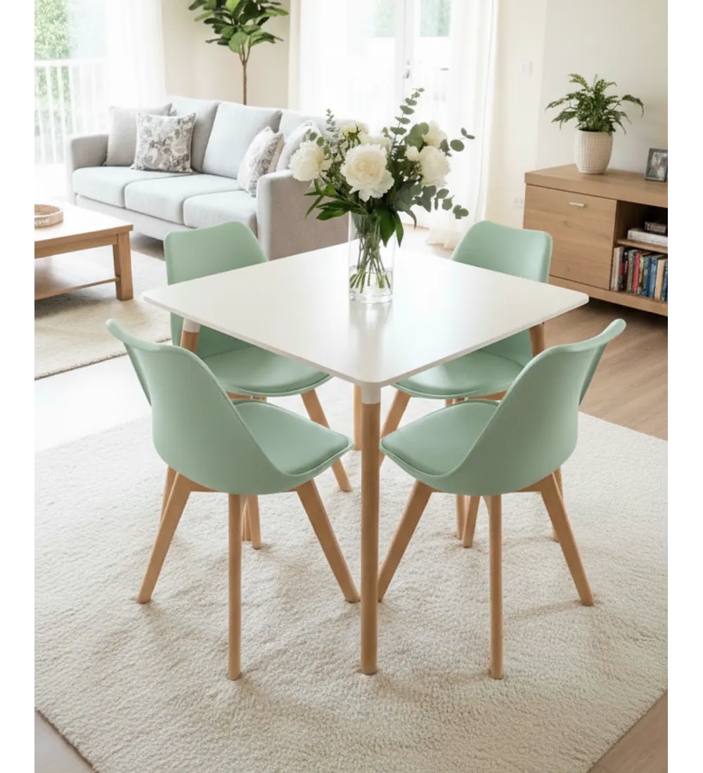 Comedor Mesa Cuadrada MDF 80 x 80 + 4 Sillas Tulip