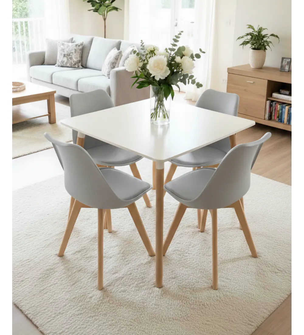 Comedor Mesa Cuadrada MDF 80 x 80 + 4 Sillas Tulip