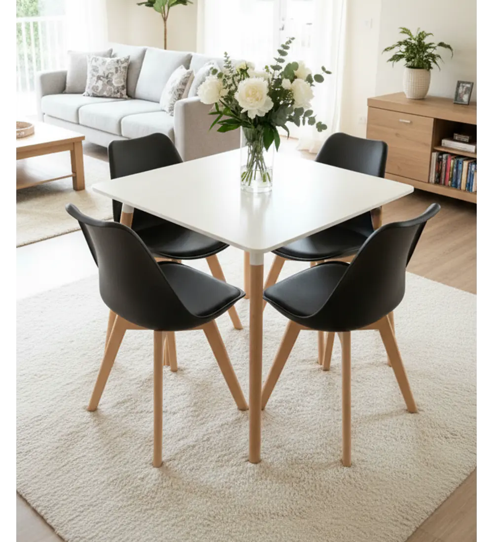 Comedor Mesa Cuadrada MDF 80 x 80 + 4 Sillas Tulip