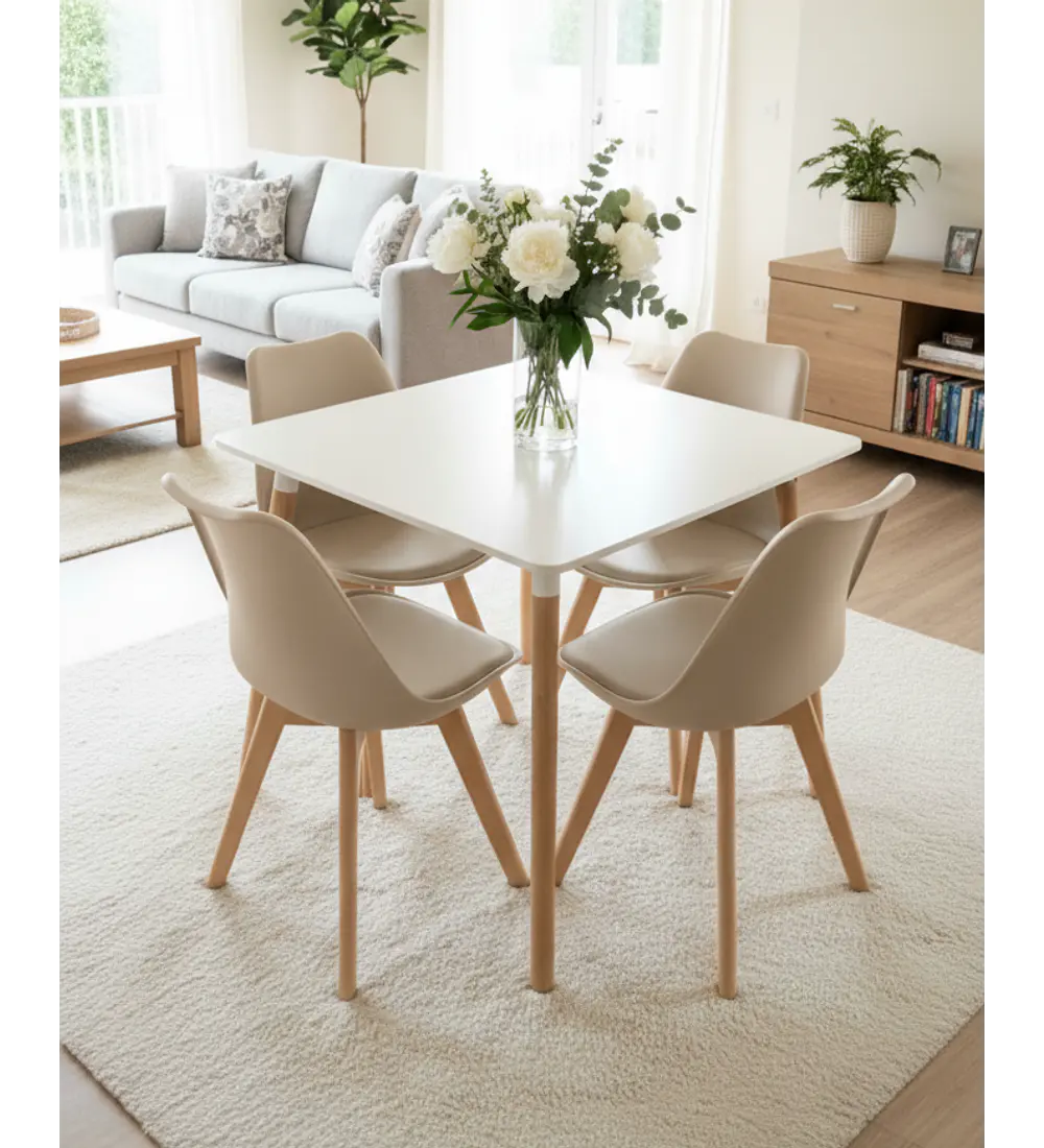 Comedor Mesa Cuadrada MDF 80 x 80 + 4 Sillas Tulip