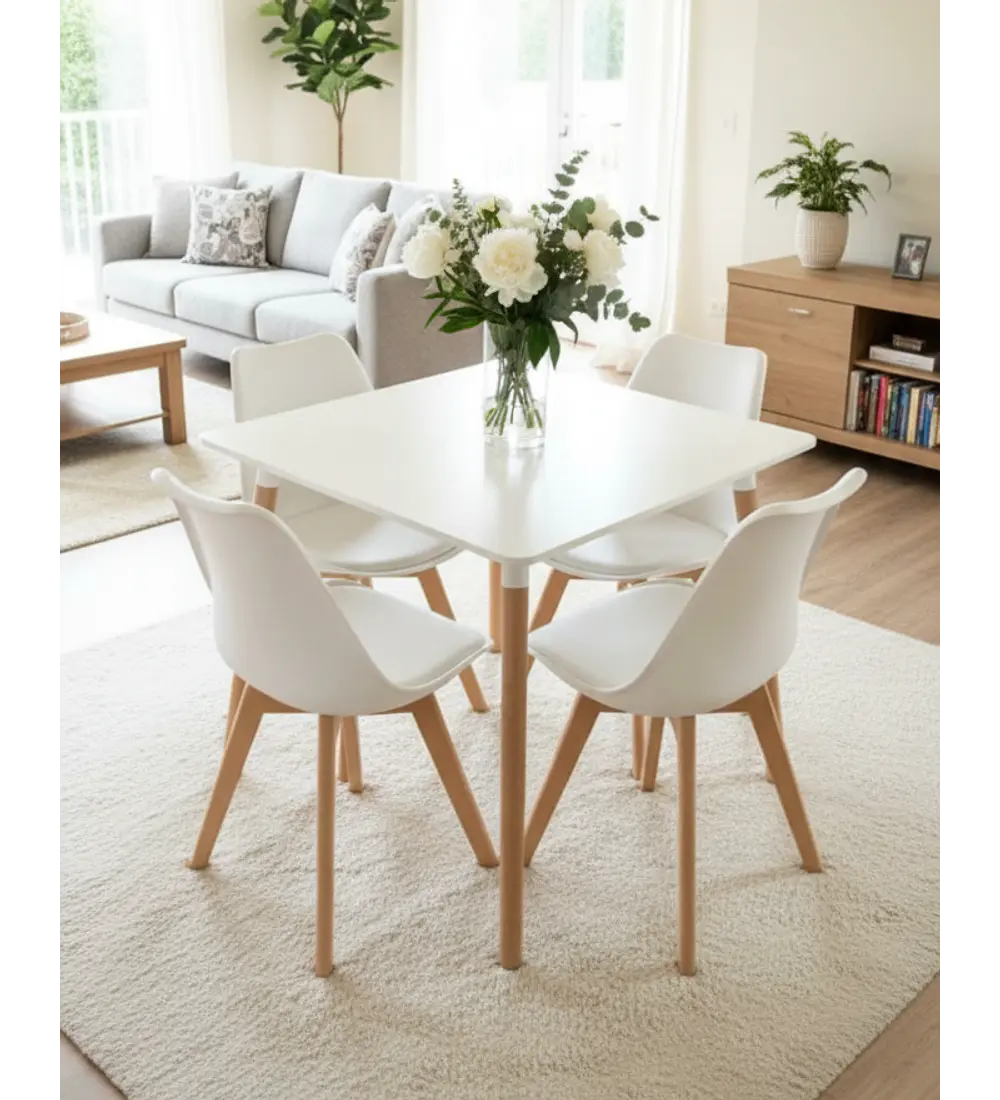 Comedor Mesa Cuadrada MDF 80 x 80 + 4 Sillas Tulip