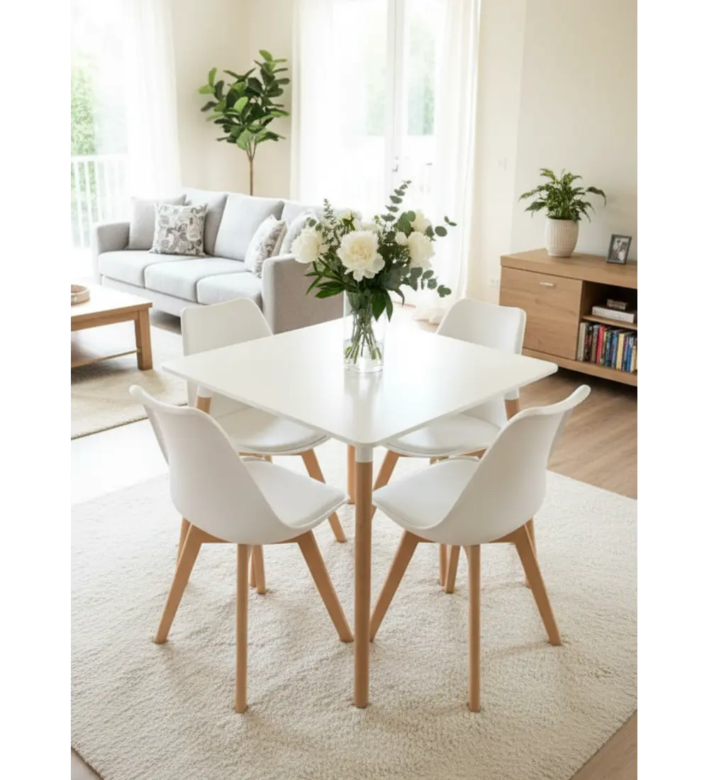 Comedor Mesa Cuadrada MDF 80 x 80 + 4 Sillas Tulip