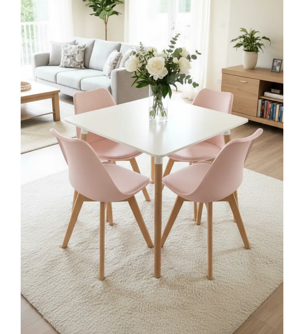 Comedor Mesa Cuadrada MDF 80 x 80 + 4 Sillas Tulip