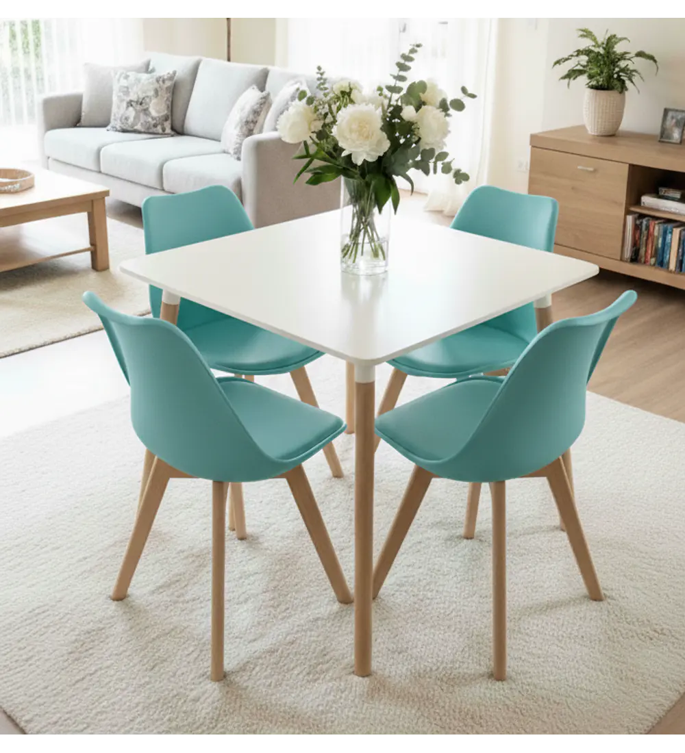 Comedor Mesa Cuadrada MDF 80 x 80 + 4 Sillas Tulip