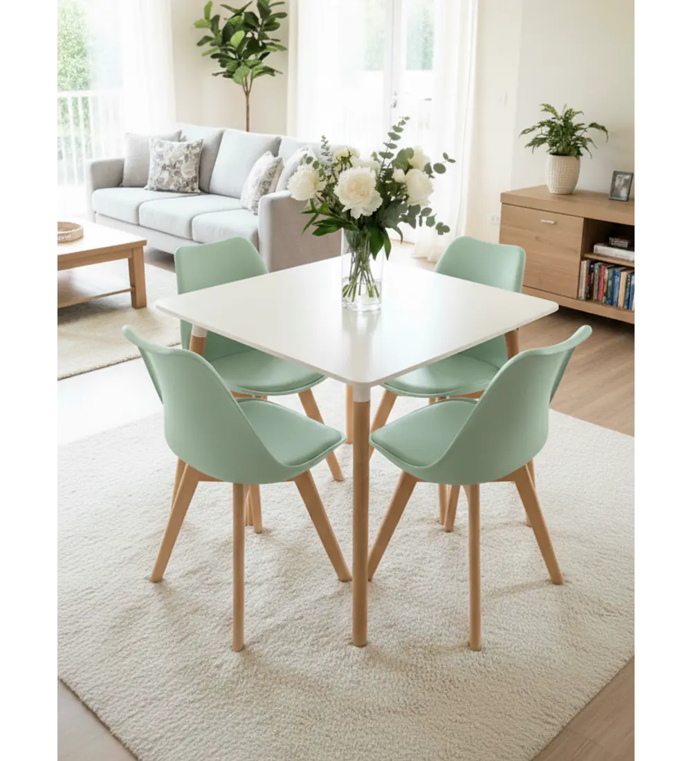 Comedor Mesa Cuadrada MDF 80 x 80 + 4 Sillas Tulip