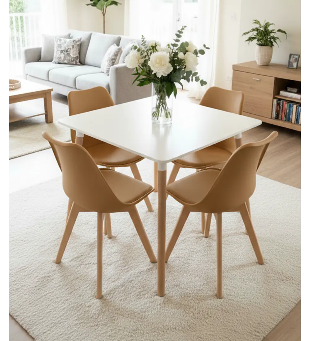 Comedor Mesa Cuadrada MDF 80 x 80 + 4 Sillas Tulip