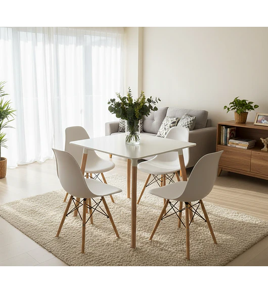 Comedor Mesa Cuadrada Melamina 80 x 80 + 4 Sillas Eames