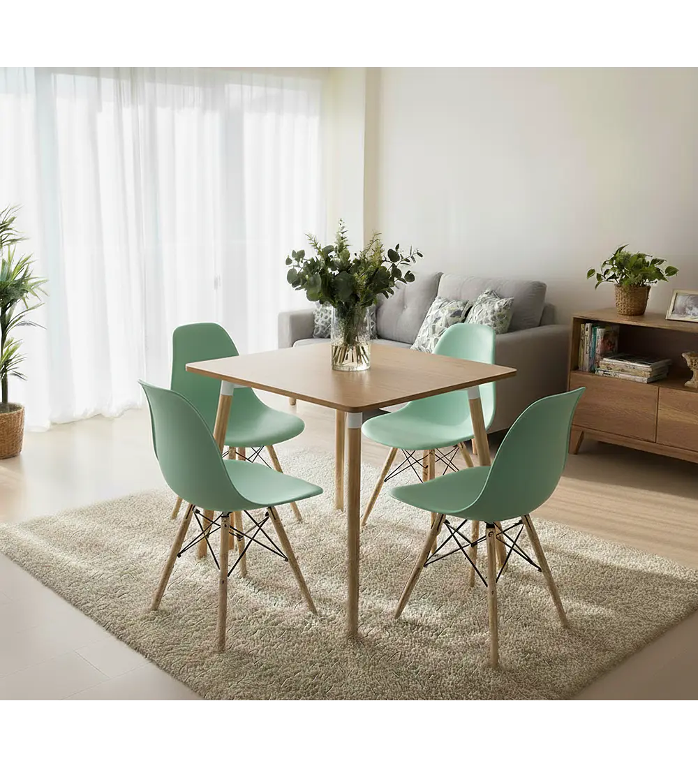 Comedor Mesa Cuadrada Melamina 80 x 80 + 4 Sillas Eames